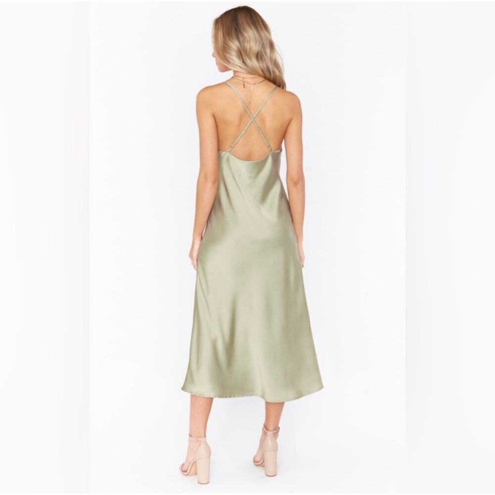 NWT Show me Your Mumu Verona Cowl Dress Miss Green Luxe Satin Large Midi Wedding - Picture 2 of 11